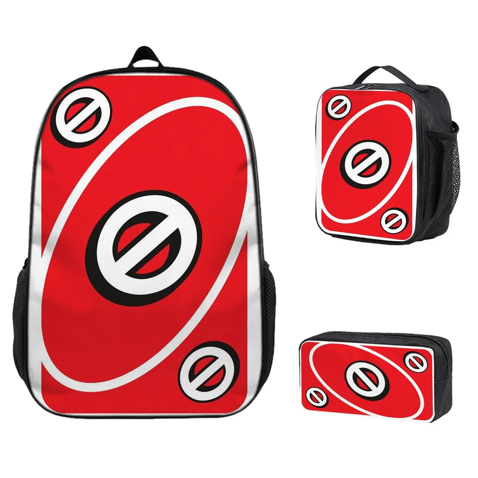 3-Piece Lightweight Casual Backpack Set - Insulated Meal Bag, Pencil Case,Red Skip Card, Uno Style Game Card, Party Board Game AccessoryAnime gifts, children will definitely love high-quality backpacks