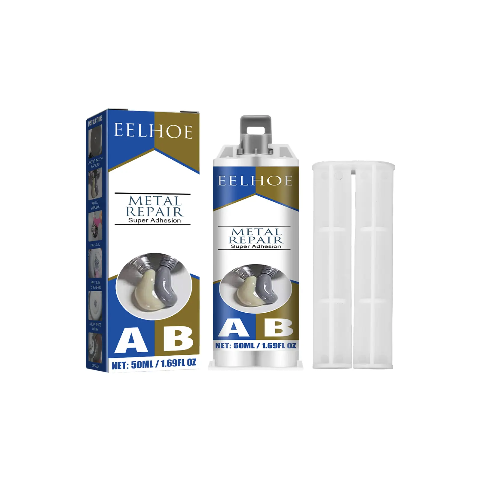 EELHOE Metal AB Casting Glue (50ml), Quick-drying High Temperature Resistant Metal Repair Agent for Crack Filling, Leak Sealing and Welding Repair