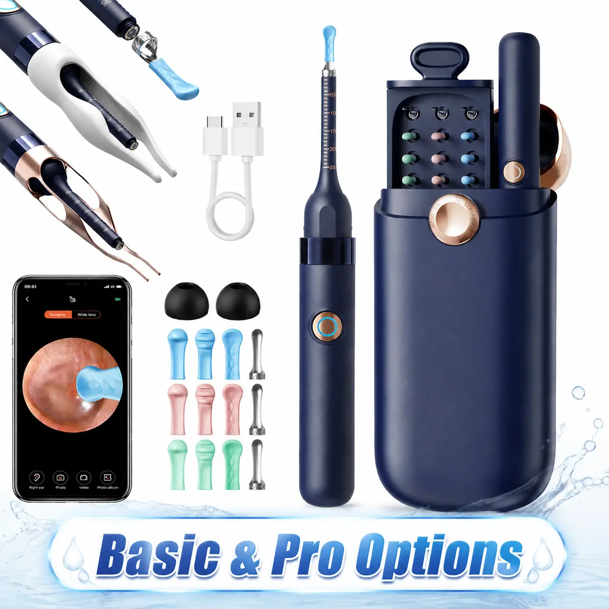 Upgrade Ear Wax Removal Tool with 8 MP Camera,ear wax removal camera, ear wax removal tool, Basic & Pro Options,Stainless Steel Tweezers, 9 Ear Spoons, Wireless Ear Cleaner for iOS & Android
