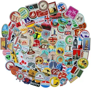100pcs World Famous Tourism Country & Regions Logo Waterproof Stickers -Travel Map National Flag, Idea for Luggage Skateboard Laptop Luggage Suitcase Book Covers etc (Tourist Wonders)