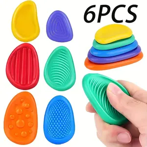 6 Pack Textured Sensory Worry Stones, Soft Silicone Fidget Stress Relief Aids, Hand Massage Grip Exerciser for Anxiety Relief & Emotional Calming, Washable Durable Sensory Tools for Office, School, Kids & Adults, Stress Ball, Ideal Birthday Holiday Gift