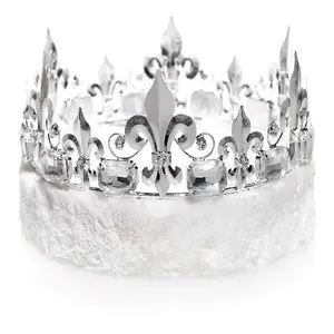 Andersons Silver Fleur-de-Lis Crown with White Faux Fur, Prom King, Homecoming Queen, Wedding, Quinceañera, Sweet 16, Pageant, Mardi Gras, Medieval Festival, Halloween Costume, Theater, Parade Décor