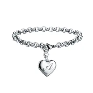 Jewelry Girl Initial Charm Bracelet Stainless Steel Heart Female 26 Letter Bracelet Gift