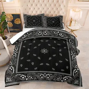 2-3pcs Black & White Vintage Paisley Quilt Set, All Ages, Great Gift for Birthdays/Holidays
