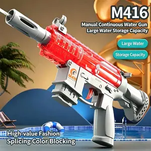 M416 Water Gun, Transparent Tech Style, Long Range Continuous Spray, Large Visible Water Tank, Portable, Non-Slip Handle, Summer Fun Toy