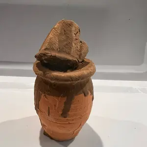 Miselanea la Aurora 3 Inches Clay Cantarito with Caolin Seco & Cremino Heart Decoration Brown Clay Terron Amanecer Made in Mexico