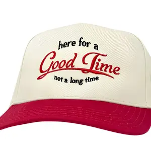 Retro Embroidered Trucker Hat Here for a Good Time Not a Long Time Funny Quotes Cap for Women Summer Beach Outdoor Wear Sun Protection Hot Summer Accessories for Women Men