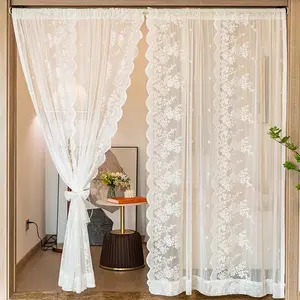 French Lace Door Curtain, 2 Counts Simple French Style Door Curtain, Curtains and Nettings, Household Textiles for Home Living Room Bedroom Hotel Dormitory Decor, Interior Decoration Accessories