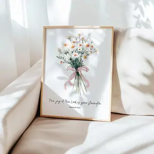 Nehemiah 8:10 The joy of the Lord is your strength Bible Verse Wall Art Scripture Christian Gift Chamomile flowers