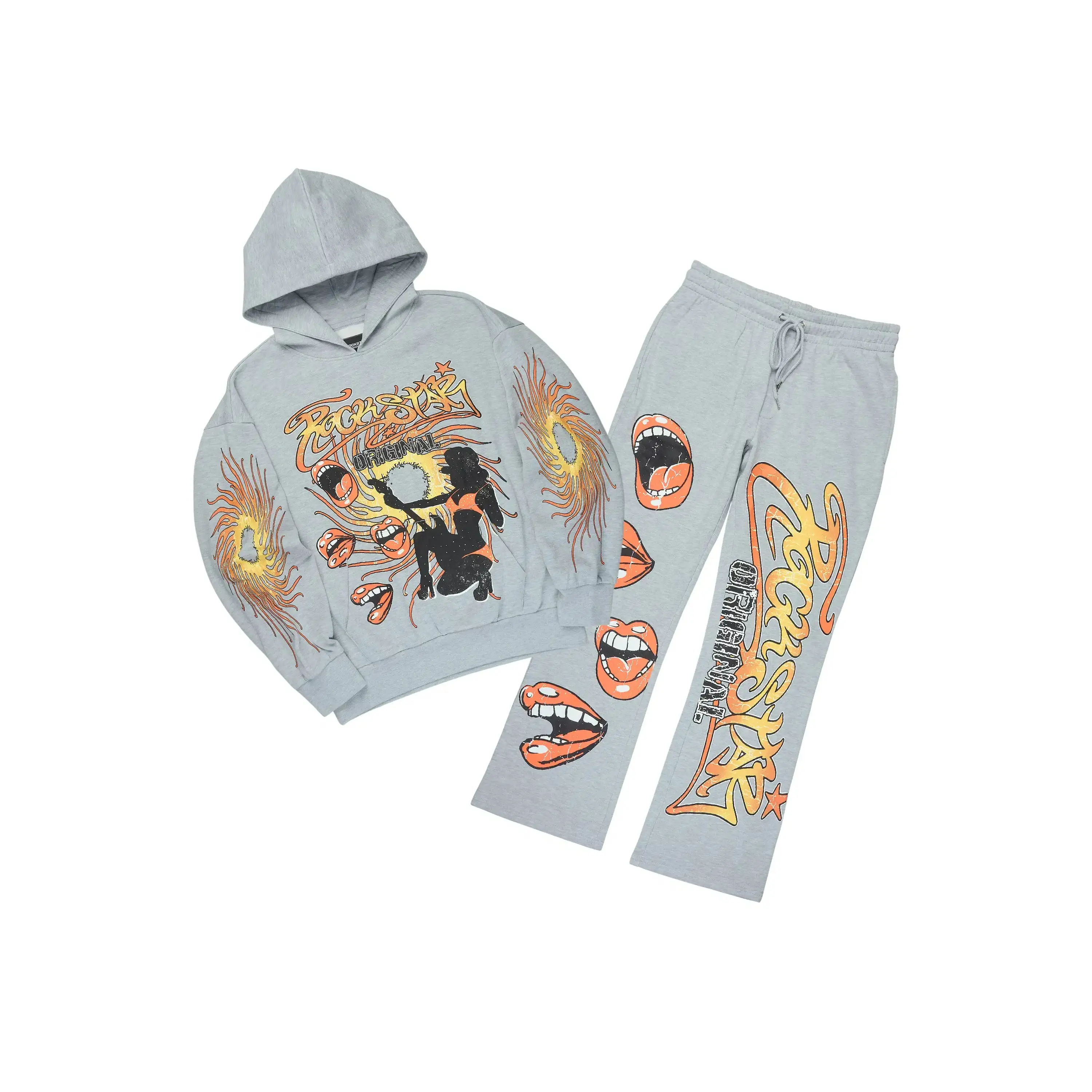 Rock n Roll Heather Grey Hoodie/Baggy Pant Track Set Rock n Roll Heather Grey Hoodie/Baggy Pant Track Set