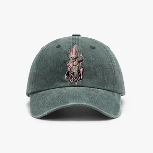 Anime Unisex Street Baseball Cap 80s 90s Pattern Anime Hat Men Gift Snapback Fitted Vintage Denim Fabric Iconic Logo Heat Transfer Print Green Dragon Ball Detail