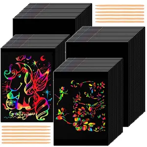 20pcs 16/32K Black Scratch Paper - DIY Creative Art Kit with Bamboo Stick | Colorful Reveal Drawing Paper Art Painting Kit