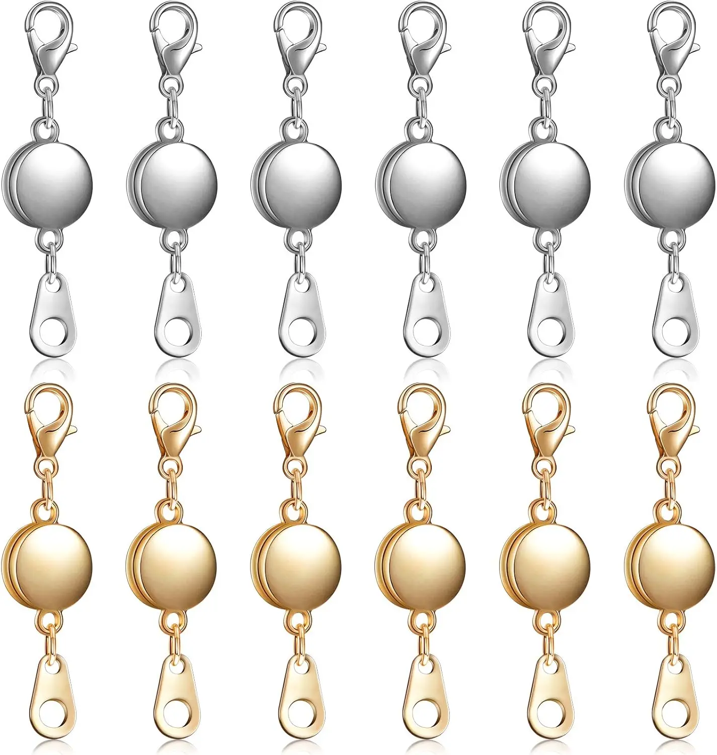 12 Pieces Locking Magnetic Jewelry Clasp Round Necklace Clasp Closures Bracelet Extender for Jewelry Making(Gold, Silver)