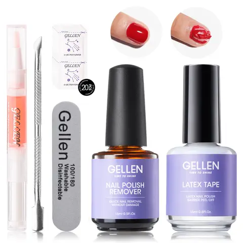 Gellen Pro Gel Polish Remover Kit - Quick & Easy Gel Nail Polish Remover with Peel-Off Liquid Laex Tape and Cuticle Oil