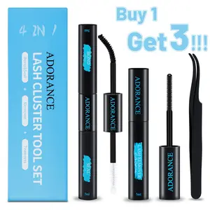 ADORANCE Lash Cluster Glue Bond and Seal Kit with Lash Glue Remover and Tweezers Long-Lasting, Waterproof For DIY Eyelash Extension At Home Use Beginners Friendly Kit 4-in-1 Cosmetic Makeup Remover