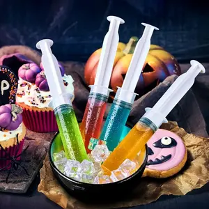 5 Colorful Jelly Syringes with Caps, 1 Oz (30 Ml) Plastic Containers for Halloween, Thanksgiving, Christmas Party Drinks & Decorations, Party Favors Assortment, Party Favor Packs