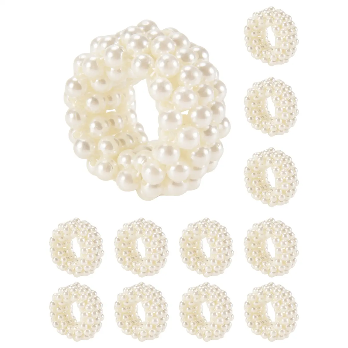 Napkin Ring 12-Piece Set, White Pearl Wedding Napkin Buckle Table Decoration