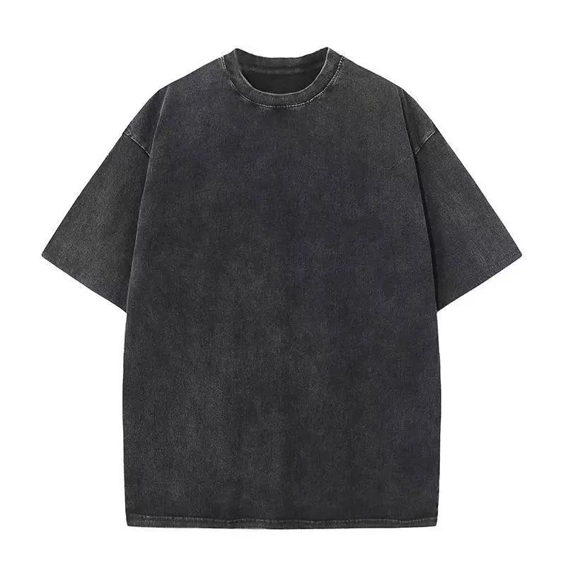 Men's Plain Oversized Washed Heavyweight Cotton Blend T-Shirt, Short Sleeve Loose Fit Retro Top for Summer Casual Streetwear, Tshirt, Sporty Chic, Hiking / Light Outdoor, Menswear, Round Neck, Tops, Clothes, Male