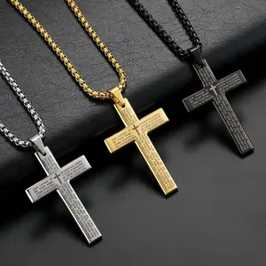 Stainless Steel Lord's Prayer Cross Pendant Necklace, 1 Count Bible Verse Chain for Men & Women, Stainless Steel Our Father Lord's Prayer Cross Pendant Necklace, Cross Necklaces