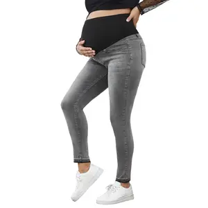 Mina Maternity High Waist Belly Support Denim Pants Fashion Slim Fit Stretch Spring Autumn Maternity Wear
