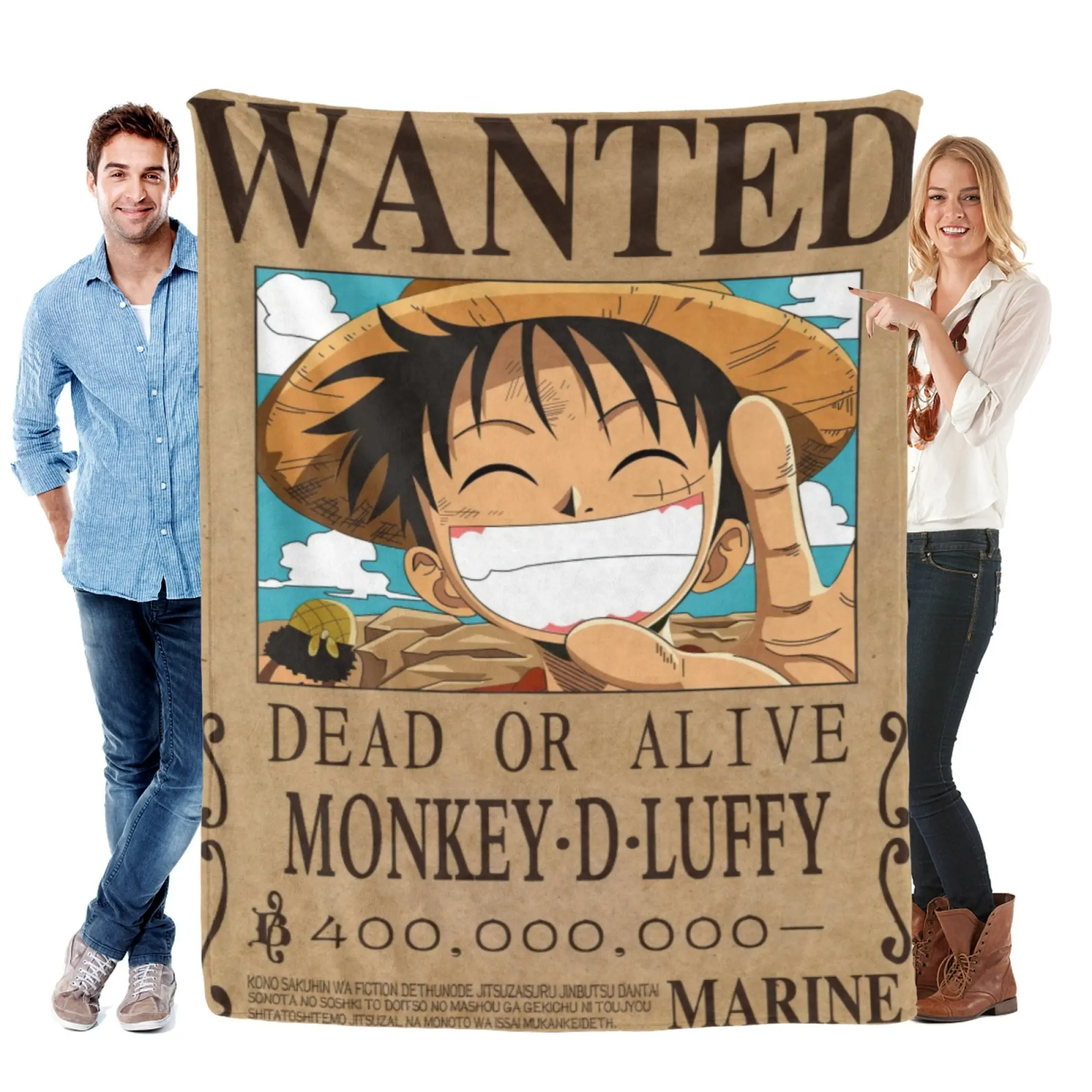 [SummerVibes] TOEI ANIMATION One Piece Luffy Wanted Poster Soft Flannel Blanket, Vibrant 2D Anime Print for Home, Bedroom Decor & Couch