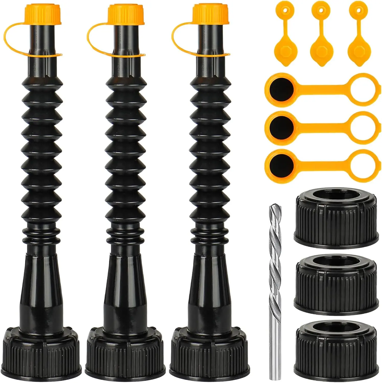 Qilinba Gas Can Spout Replacement 3-Kit Set, Universal Fuel Tank Nozzle Kit for 1/2/5 Gal Gas Cans, Upgraded Flexible Nozzle with Vent Cap, Thick Rubber Pad, Spout Cover, Black Automotive Repair Tool