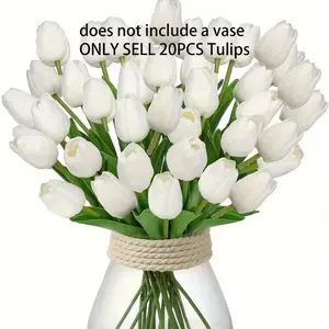 20pcs Artificial Tulips, Realistic Plastic Fake Flowers, Home Decor for Living Room, Bedroom, Table Centerpiece, St Patrick's Day, Easter Decoration, Artificial Bouquets