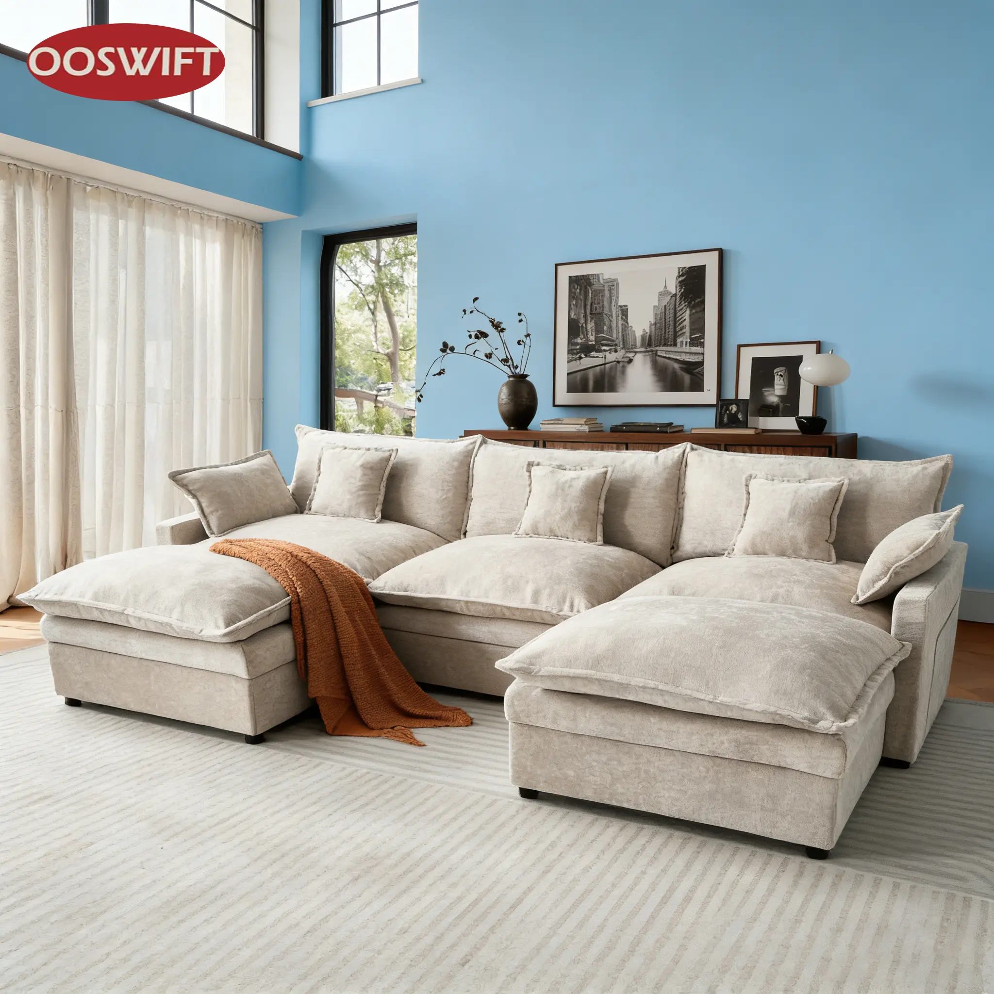 【Reinforced Frame Support】OOSWIFT 108" Cloud Couch You’ll Never Want to Leave – U Shaped Deep Seat Sofa, Sink-In Comfort, 2 Ottomans, The Ultimate Lazy Living Room Setup