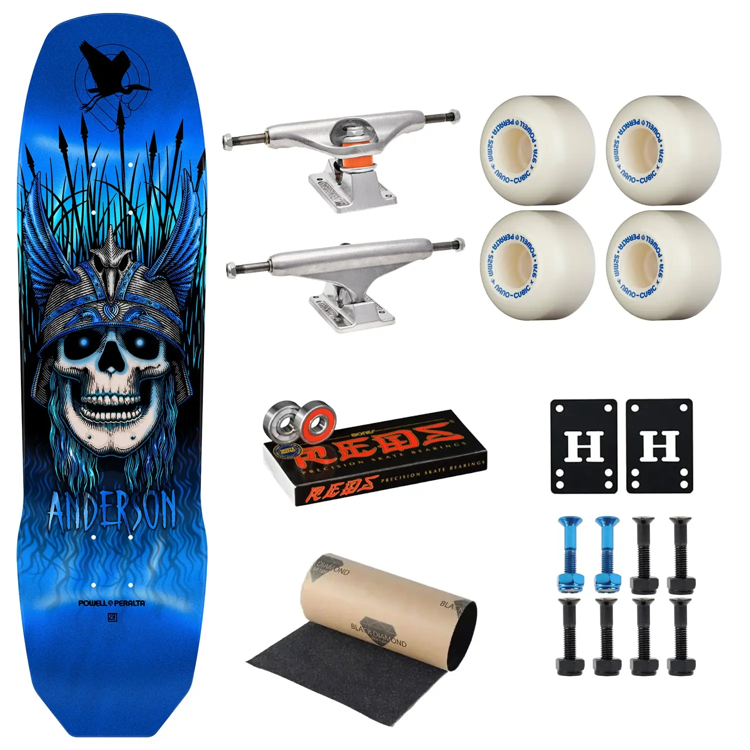 Powell Peralta Skateboard Andy Anderson Heron Skull Maple 8.45" Premium Independent + Dragon Formula Complete Kit