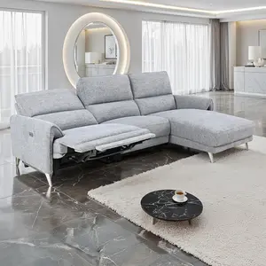 CM9938GY-R 2 pc Brande Grey Chenille Fabric Sectional Sofa with Power Motion Recliner & Chaise Modern Design for Living Rooms