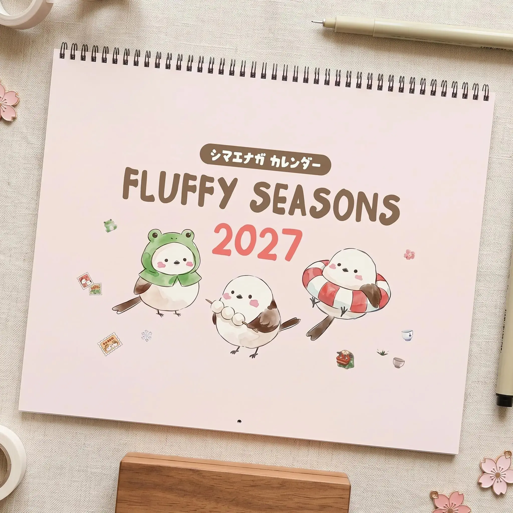 2026 2027 Kawaii Japanese Calendar, Fluffy Shima Enaga Bird Planner, Cute Long Tailed Tit Art Home Decor, Japanese Aesthetic Gift