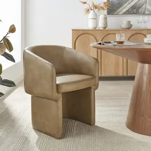 Verity Barrel Back Vegan Leather Dining Chair in Toast