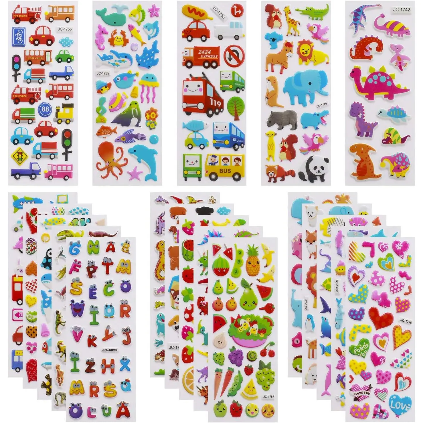 3D Stickers for Kids Toddlers - 550+ Vivid Puffy Stickers, 24 Different Sheets, Colored 3D for Boys Girls Teachers, Reward, Craft Scrapbooking