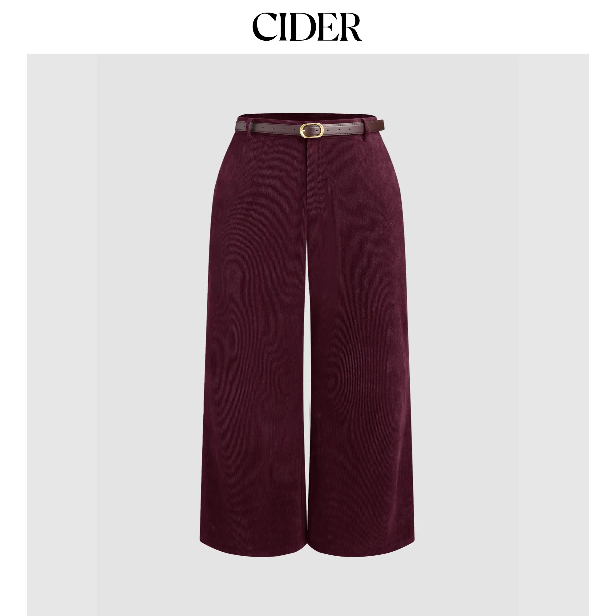 Cider Curve & Plus Chic Corduroy Mid Rise Straight Leg Pants with Functional Pockets and Matching Belt, Chic Curve Pants, Mid Rise Pants