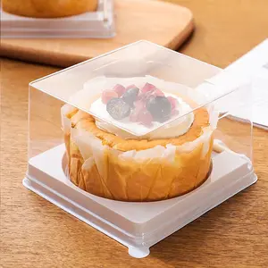 Transparent Plastic Band Serving Fork Egg Cake Boxes, Dessert Mousse Packaging, Round Bottom Cake Containers with Lids, 10/20 Sets