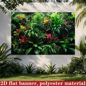 Tropical Jungle Background Banner, Southeast Asian Greenery & Flowers, Summer Vacation Theme Party Decor, Outdoor Wedding Backdrop