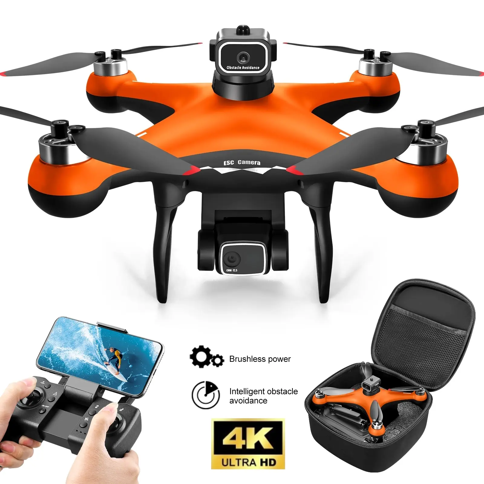 S116 4K camera drone combo for adults, featuring a 4K UHD camera drone, 3-axis gimbal stabilization, high-definition video transmission, auto return, two batteries, quick shooting, and easy portability. Quadcopter