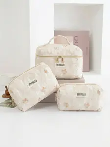 1pcs/3pcs Large capacity makeup bag, floral pattern holiday casual wash bag, fashionable high-end handbag, zipper portable travel wash bag, portable storage bag, elegant makeup bag set, soft fabric makeup bag set, women's wallet and handbag, suitable for
