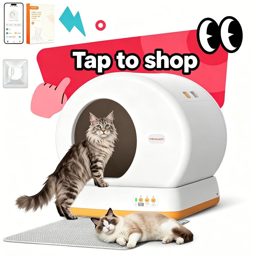 Meowant SC01 57.6L Automatic Litter Box - Self-Cleaning Litter Box, Odor-Free, Ultra-Quiet, App-Controlled, with Pee Guard, Auto Safety Stop, Mat, Liner for Multi-Pet Use, Self-Cleaning Litter Boxes