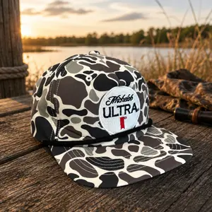 Michelob Ultra Duck Camo Rope Hat, Vintage Beer Patch Snapback Cap, Flat Bill Hunting Hat, Lake Fishing Outdoor Gift for Men