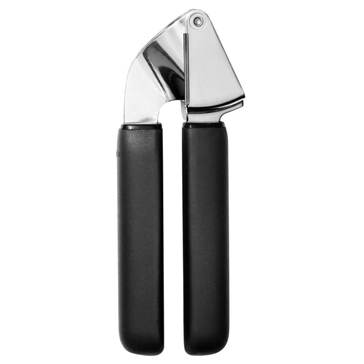 OXO Good Grips Garlic Press - Rubber/Steel Construction, Dishwasher Safe, Efficient Hole, Large Hopper, Multiple Cloves, Black Kitchen Cookware Tool