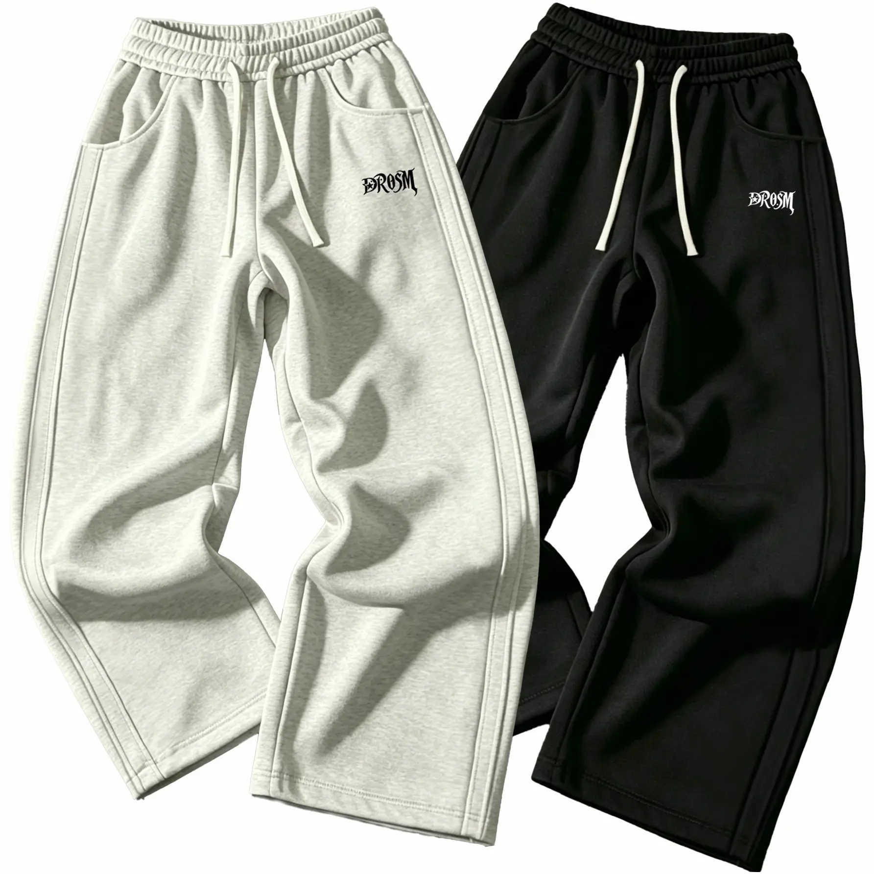 Men's Stylish Embroidered Long Knit Pants - Mid-Waist, Drawstring, Straight Wide-Leg, Loose-Fit Menswear for Casual Street, Athletic Styles, All Seasons