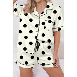 Polka Dot Button Up Top and Shorts Lounge Set