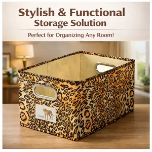 2026 Valentine’s Day gift leopard-print storage box, 16.9″ × 11.8″ × 10.6″ drawer-style foldable portable organizer made from new stock, non-woven ion cotton/linen material; reinforced metal handle for a premium look; suitable for wardrobes, shelves, unde