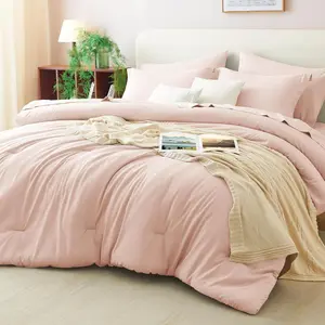 King Size Comforter Set Blush Pink, 7 Pieces Bed in a Bag King Comforter Set with Sheets, Luxury Bedding Sets with Down Alternative Comforter, Fitted Sheet, Flat Sheet, Pillowcases & Shams