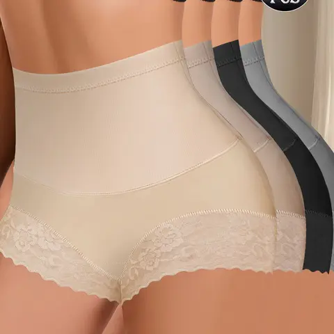 QUASTI 4/8 Pack High Waist Women's Panties  Tummy Control Panties Full Coverage Briefs Stretch Breathable Women's Panties High Waist Lace Cuffs Women's Undergarment
