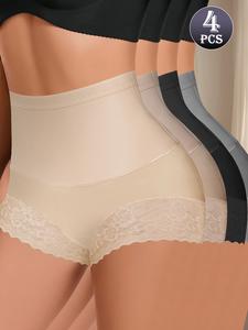 QUASTI 4/8 Pack High Waist Women's Panties  Tummy Control Panties Full Coverage Briefs Stretch Breathable Women's Panties High Waist Lace Cuffs Women's Undergarment