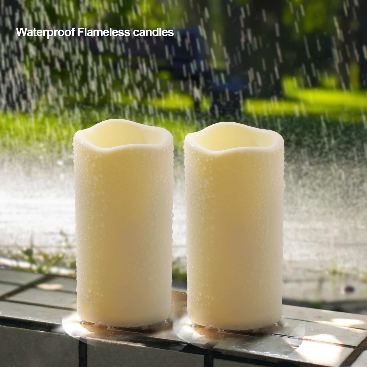 2PACK Outdoor Flameless Candles with Remote Control and Timer LED Flickering Battery Operated Electric Pillar Candles D3 x H5.5 Waterproof Design for Camping Weddings Home Energy Efficient