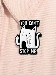 You Can't Stop Me Cartoon Cat Middle Finger Enamel Pin Rebellious Cat Cute Animal Alloy Brooch Lapel Backpack Badge Fashion Jewelry Accessories Gift for Friends