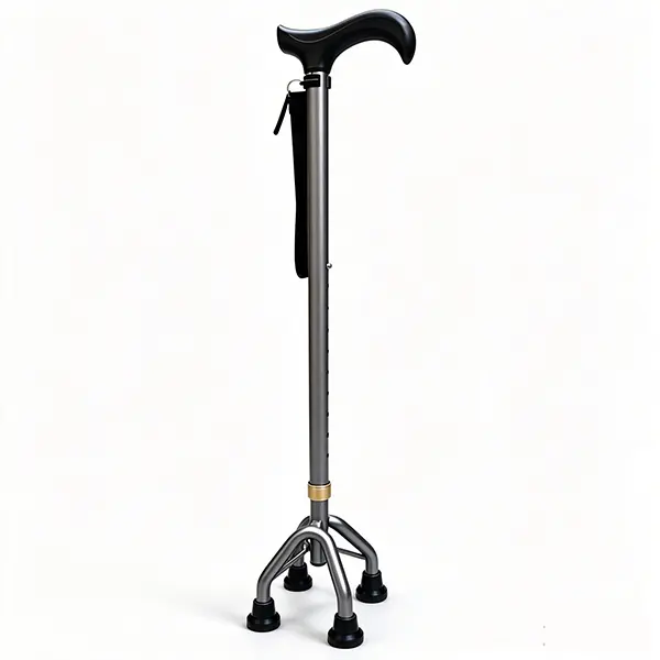 Adjustable Quad Cane for Seniors, Lightweight Aluminum Walking Cane with Non-Slip Four-Prong Base, Stable Walking Stick for Outdoor Travel